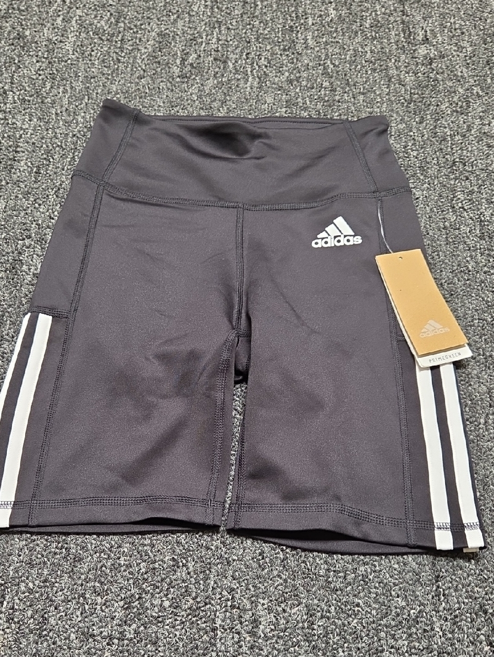 (#1) Adidas Black High-Waist Bike Shorts with White 3-Stripes